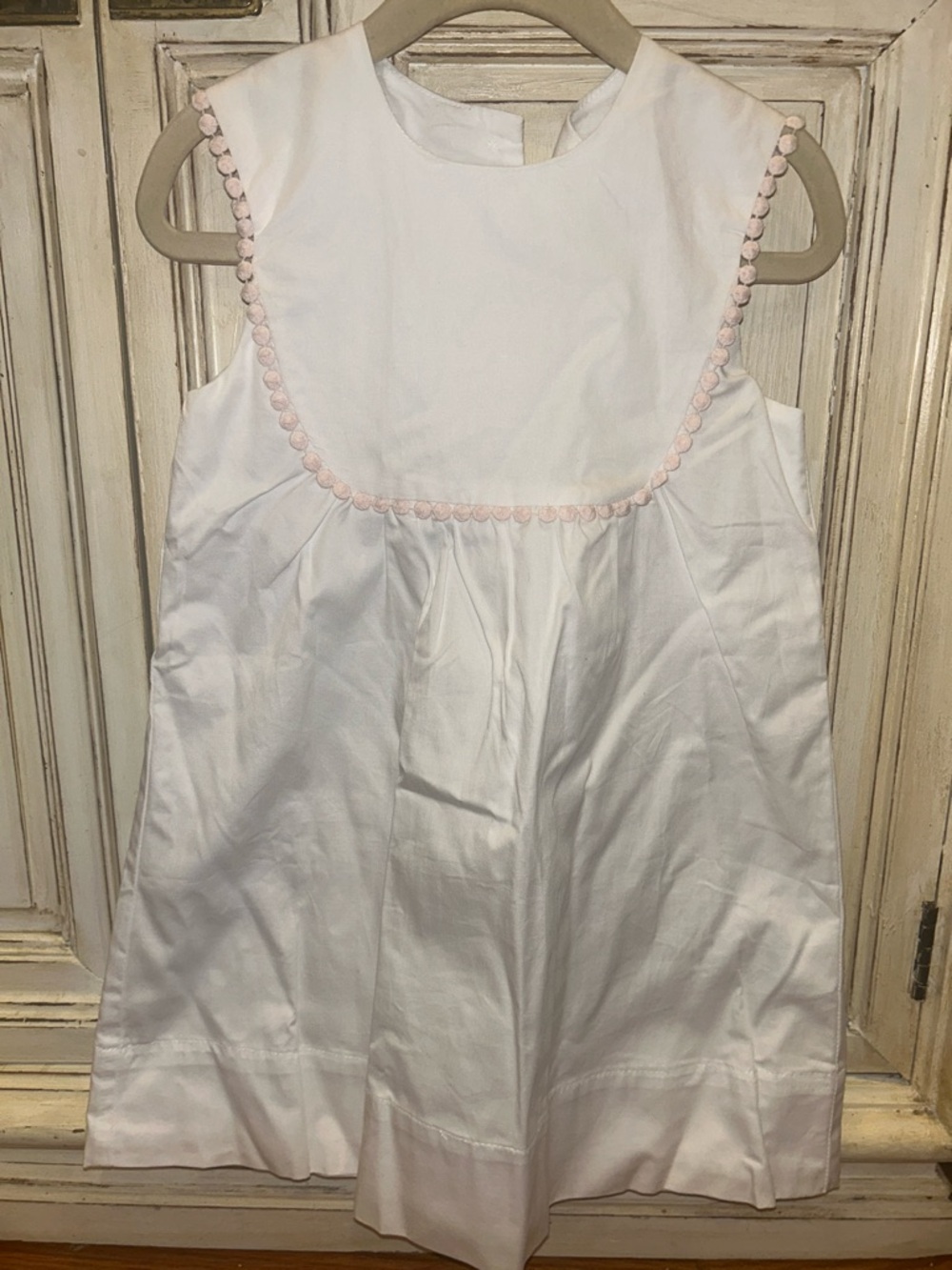 Classic White Girls' Dress with Pink Trim